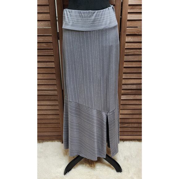 Chalet Women's Gray Striped Midi Skirt 3/4 Sleeve Top Set Size Large Made In USA - Picture 8 of 9